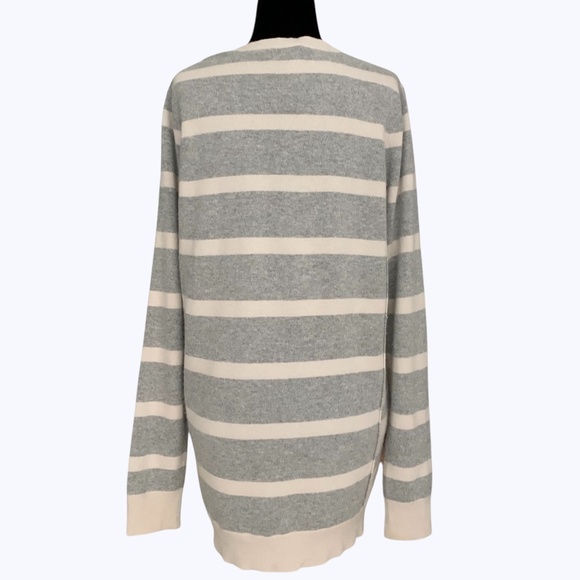 Madewell Wallace Grey Ivory Striped V Neck Soft Wool Blend Tunic Sweater M - Picture 3 of 11